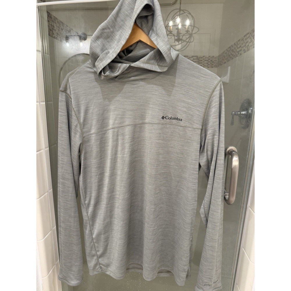 Columbia Omni-Shade Hood Shirt Mens Medium gray/green Long Sleeve Sun Protection